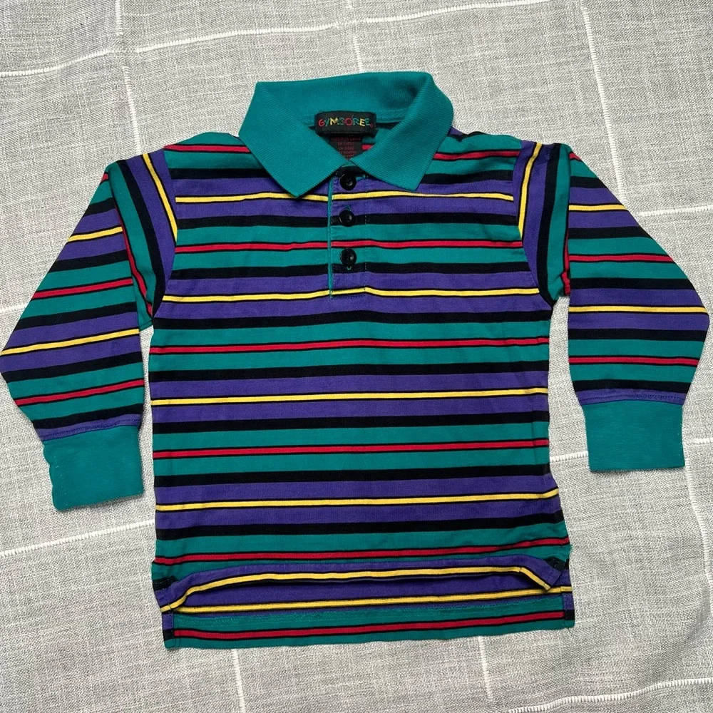 Gymboree Rainbow Tag Vintage 90s‎ Rugby Polo Stripes Teal Long Sleeve Boys